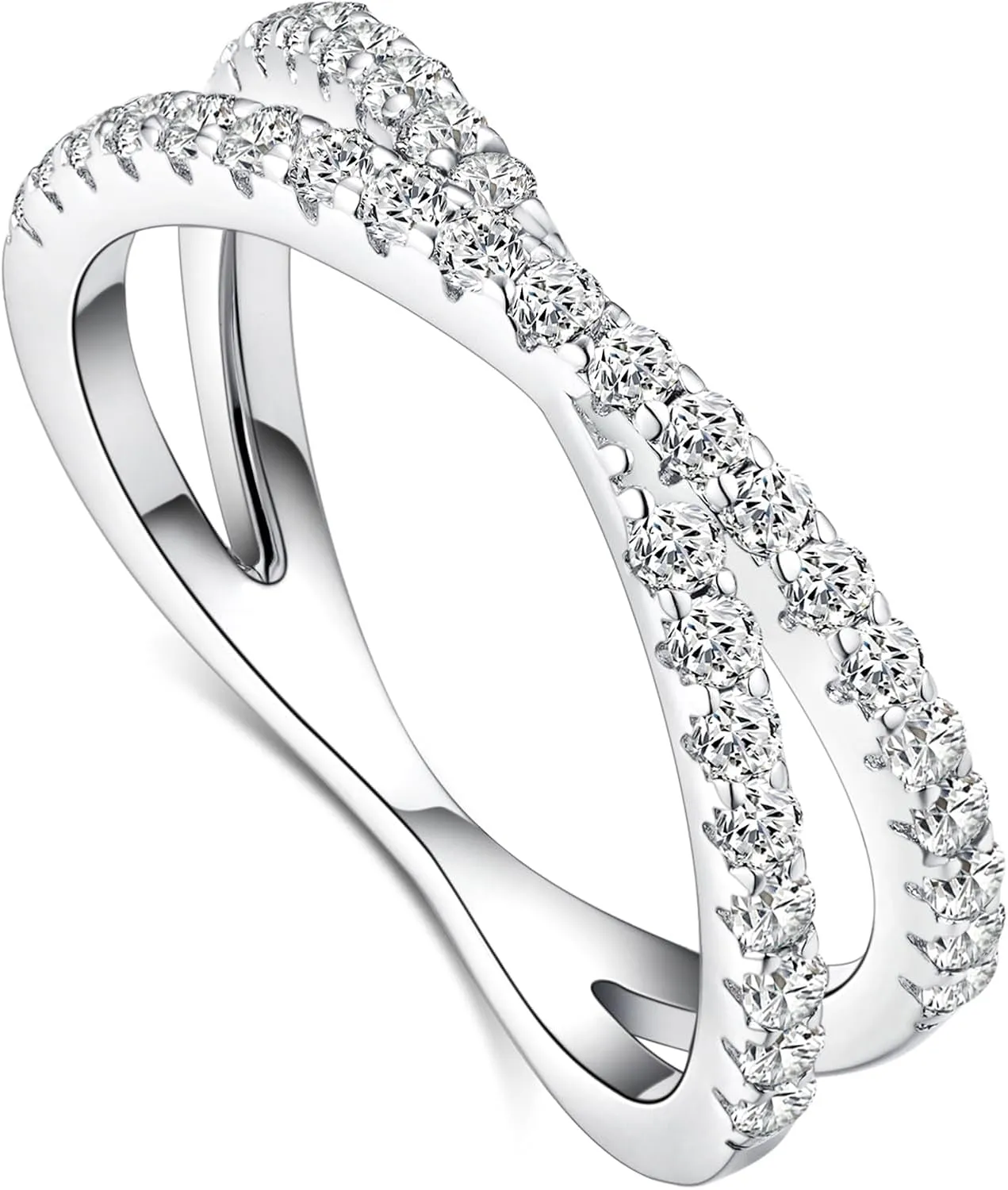 IMOLOVE Moissanite Eternity Ring, Criss Cross Wedding Bands for Women - Sterling Silver Stackable Rings Size 4-11