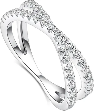 IMOLOVE Moissanite Eternity Ring, Criss Cross Wedding Bands for Women - Sterling Silver Stackable Rings Size 4-11