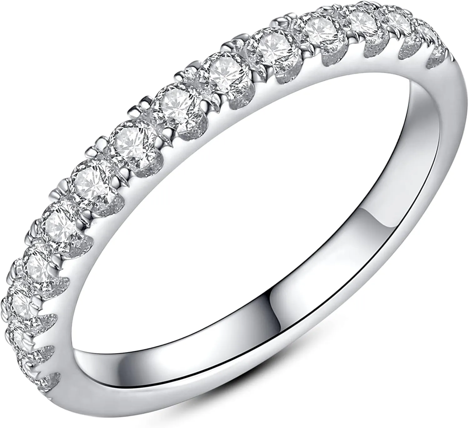 IMOLOVE Moissanite Wedding Band Wedding Rings for Women 925 Sterling Silver Rings with 18K White Gold Plated Eternity Stackable Engagement Ring Anniversary Band Size 3.5-12