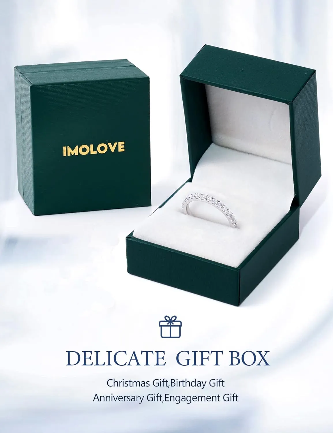 IMOLOVE Moissanite Wedding Band Wedding Rings for Women 925 Sterling Silver Rings with 18K White Gold Plated Eternity Stackable Engagement Ring Anniversary Band Size 3.5-12