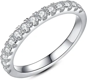 IMOLOVE Moissanite Wedding Band Wedding Rings for Women 925 Sterling Silver Rings with 18K White Gold Plated Eternity Stackable Engagement Ring Anniversary Band Size 3.5-12