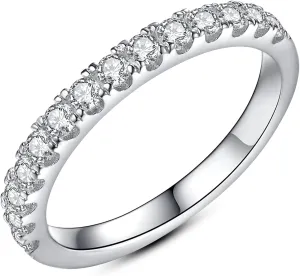 IMOLOVE Moissanite Wedding Band Wedding Rings for Women 925 Sterling Silver Rings with 18K White Gold Plated Eternity Stackable Engagement Ring Anniversary Band Size 3.5-12