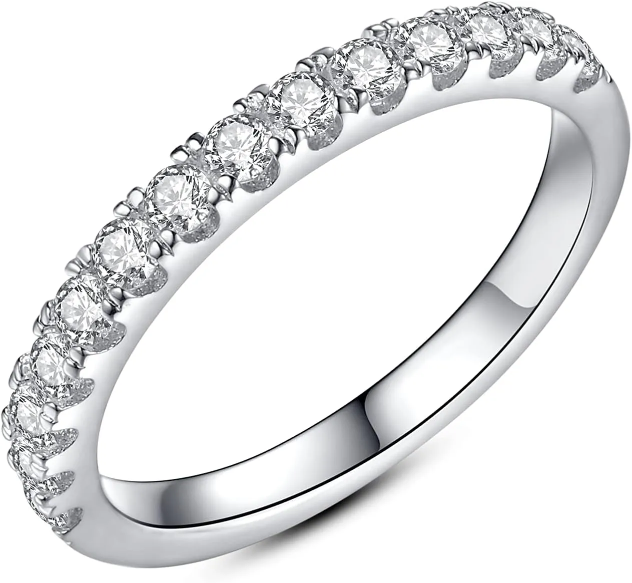 IMOLOVE Moissanite Wedding Band Wedding Rings for Women 925 Sterling Silver Rings with 18K White Gold Plated Eternity Stackable Engagement Ring Anniversary Band Size 3.5-12