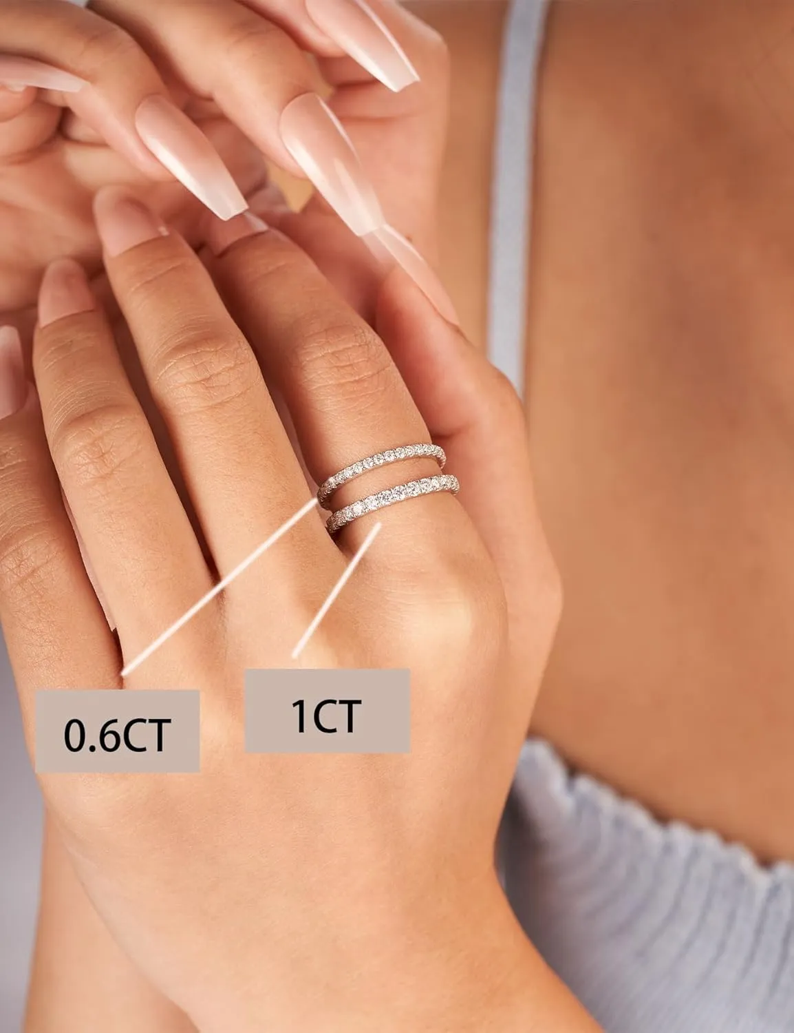 IMOLOVE Moissanite Wedding Band Wedding Rings for Women 925 Sterling Silver Rings with 18K White Gold Plated Eternity Stackable Engagement Ring Anniversary Band Size 3.5-12