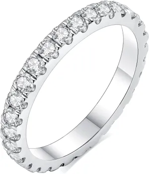 IMOLOVE Moissanite Wedding Band Wedding Rings for Women 925 Sterling Silver Rings with 18K White Gold Plated Eternity Stackable Engagement Ring Anniversary Band Size 3.5-12