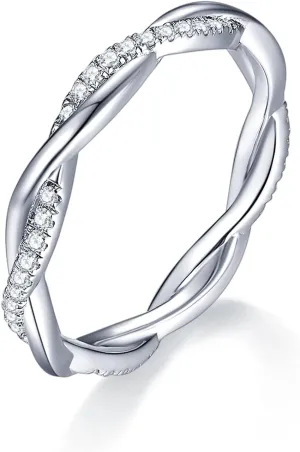 IMOLOVE Moissanite Wedding Band Wedding Rings for Women Twisted Rings 925 Sterling Silver Rings with 18K White Gold Plated Eternity Stackable Engagement Ring Anniversary Band Size 4-11