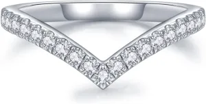 IMOLOVE Moissanite Wedding Band Wedding Rings for Women V-Shaped 925 Sterling Silver Rings with 18K White Gold Plated Eternity Stackable Engagement Ring Anniversary Band Size 4-11