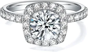 IMOLOVE Solitaire Engagement Rings for Women Halo Ring Promise Rings for her Sterling Silver plated with 18K White Gold Rings for Women 1.64ct D Color VVS1 Clarity Moissanite Size 4-11