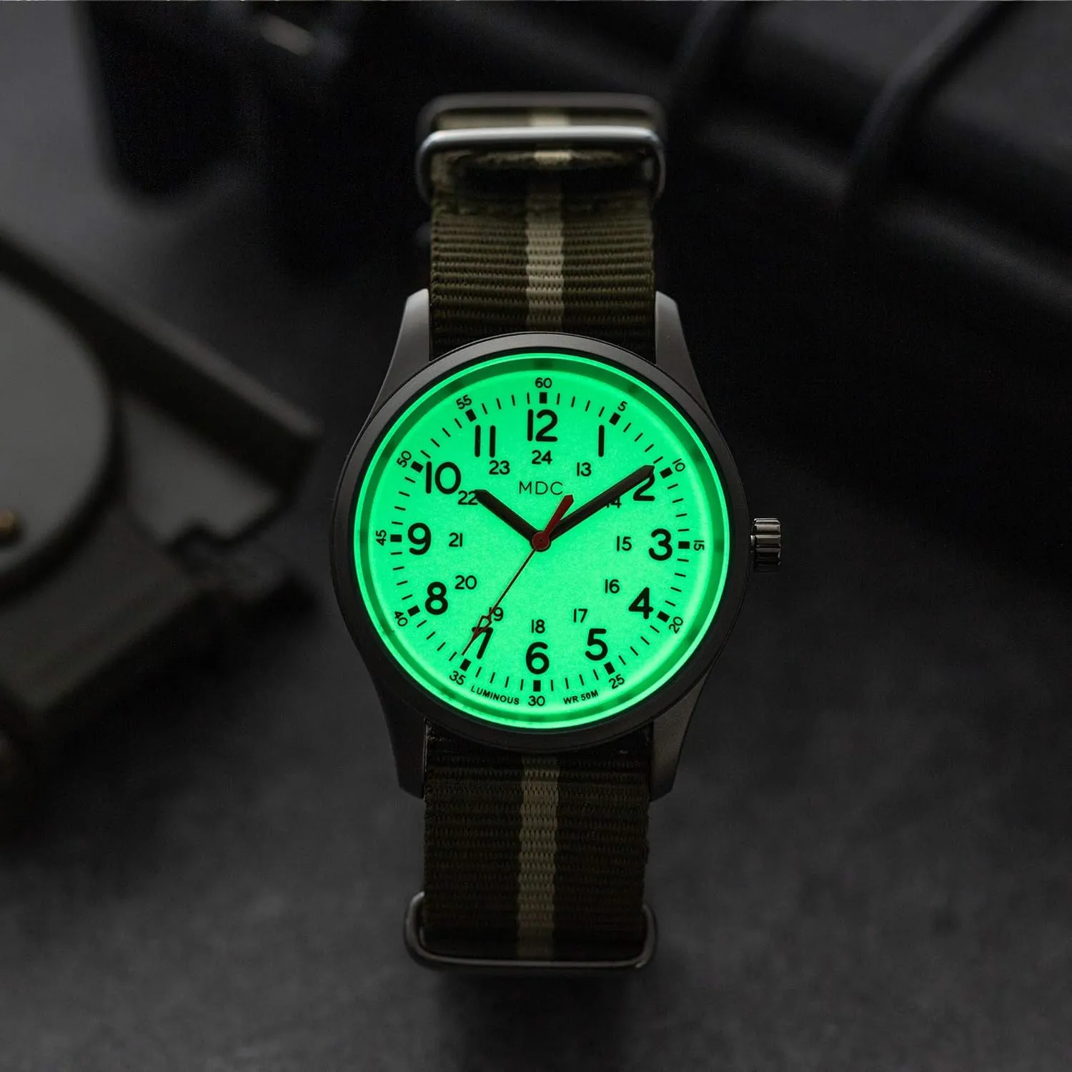 Infantry MDC Glow in The Dark Watches for Men, 12/24 Hour Military Time Watch Waterproof, Field Outdoor Sport Mens Wristwatch with Slip-Thru Nylon Band
