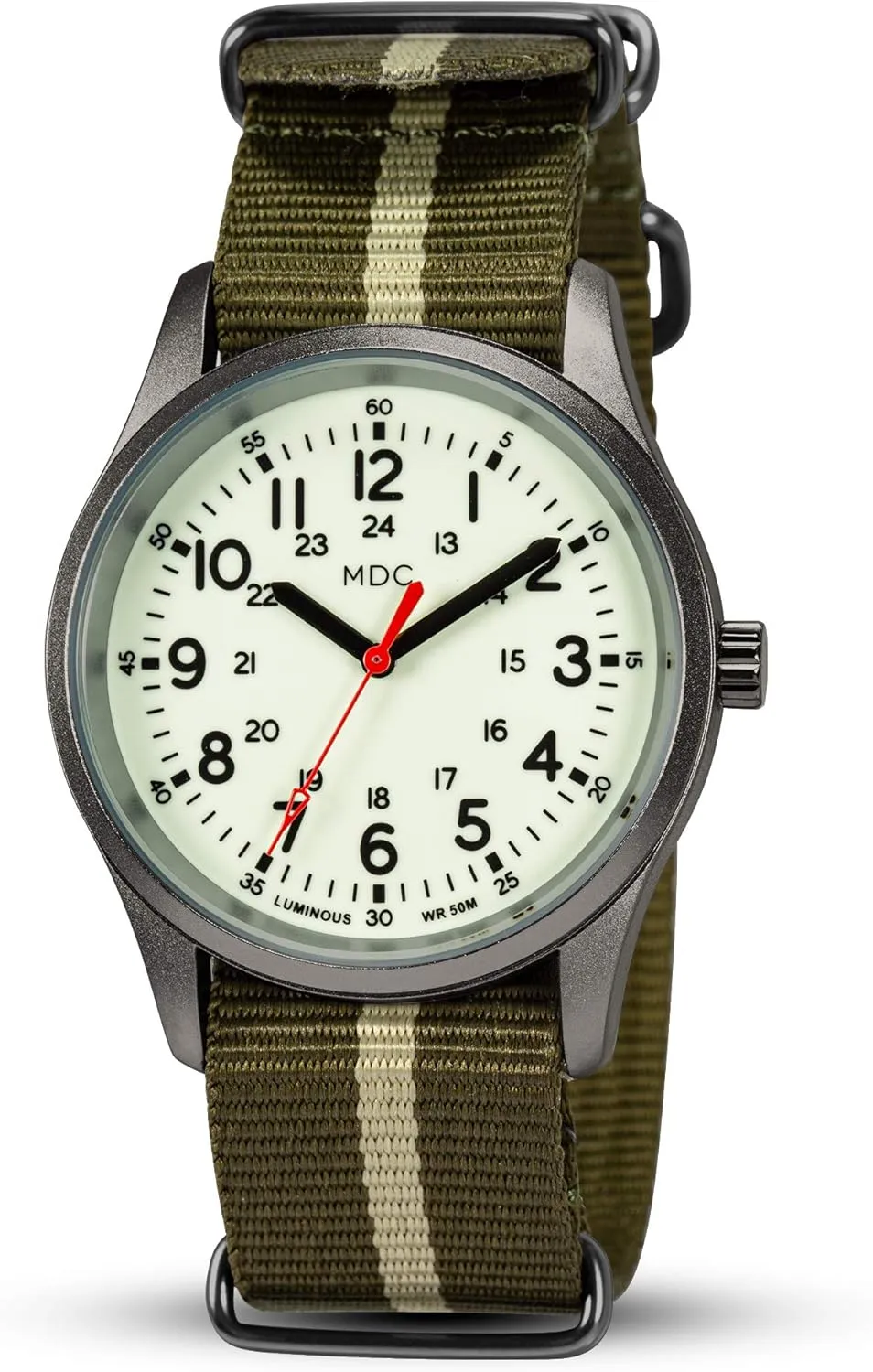 Infantry MDC Glow in The Dark Watches for Men, 12/24 Hour Military Time Watch Waterproof, Field Outdoor Sport Mens Wristwatch with Slip-Thru Nylon Band