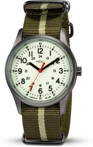 Infantry MDC Glow in The Dark Watches for Men, 12/24 Hour Military Time Watch Waterproof, Field Outdoor Sport Mens Wristwatch with Slip-Thru Nylon Band