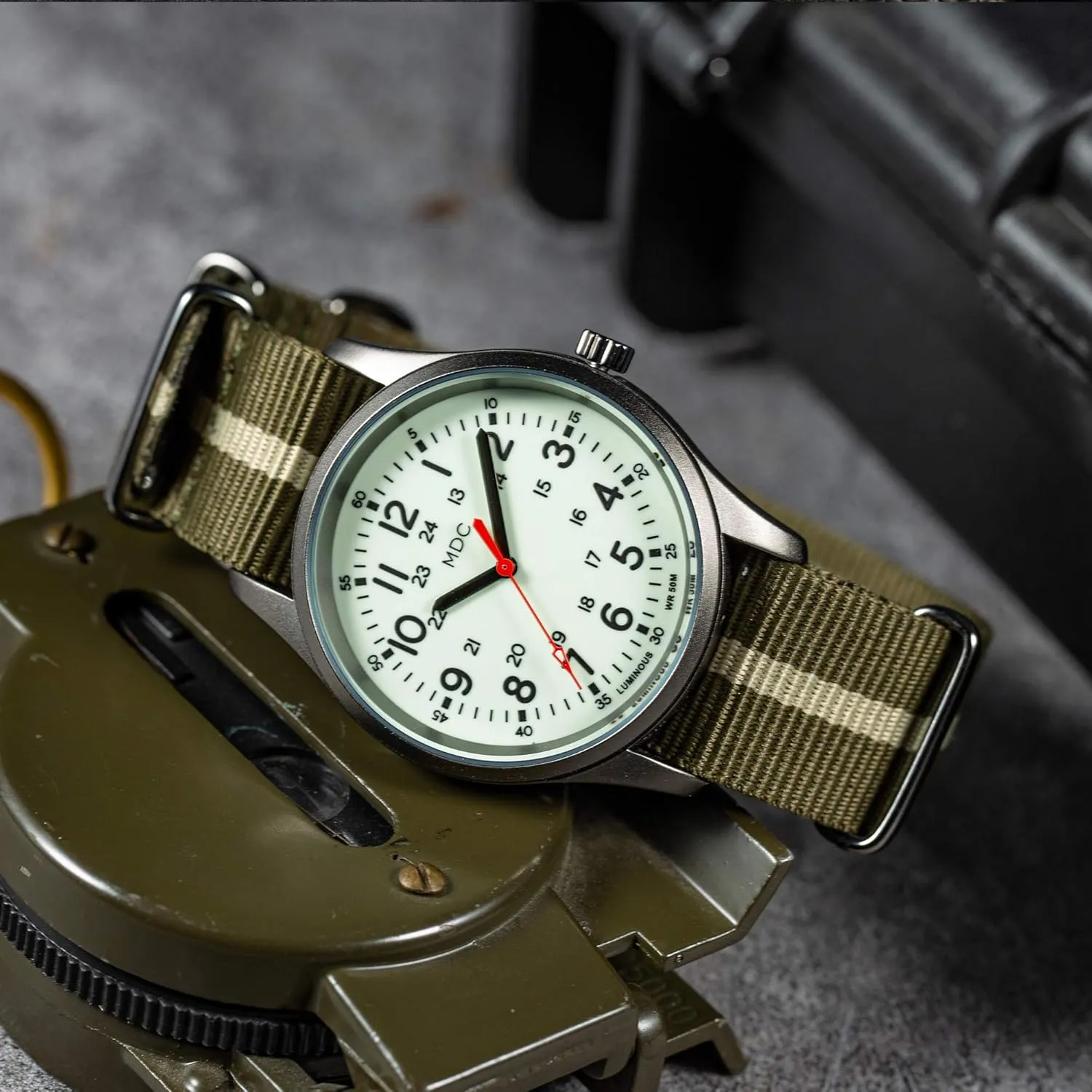 Infantry MDC Glow in The Dark Watches for Men, 12/24 Hour Military Time Watch Waterproof, Field Outdoor Sport Mens Wristwatch with Slip-Thru Nylon Band