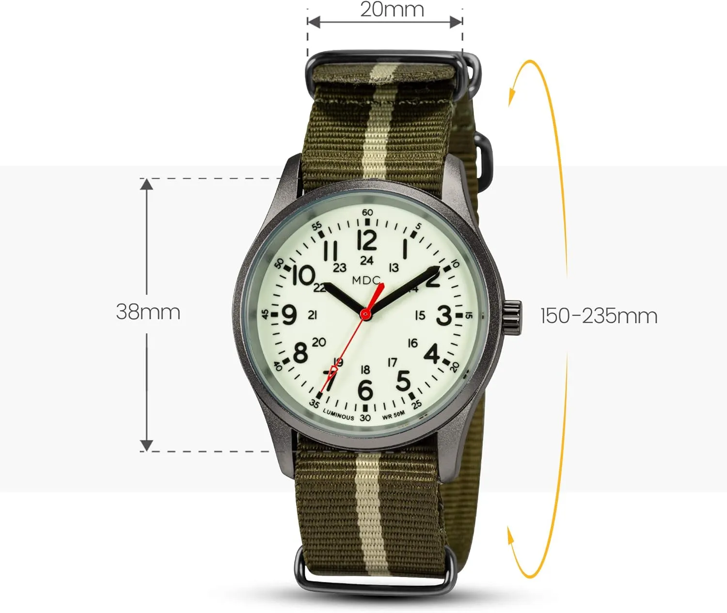 Infantry MDC Glow in The Dark Watches for Men, 12/24 Hour Military Time Watch Waterproof, Field Outdoor Sport Mens Wristwatch with Slip-Thru Nylon Band