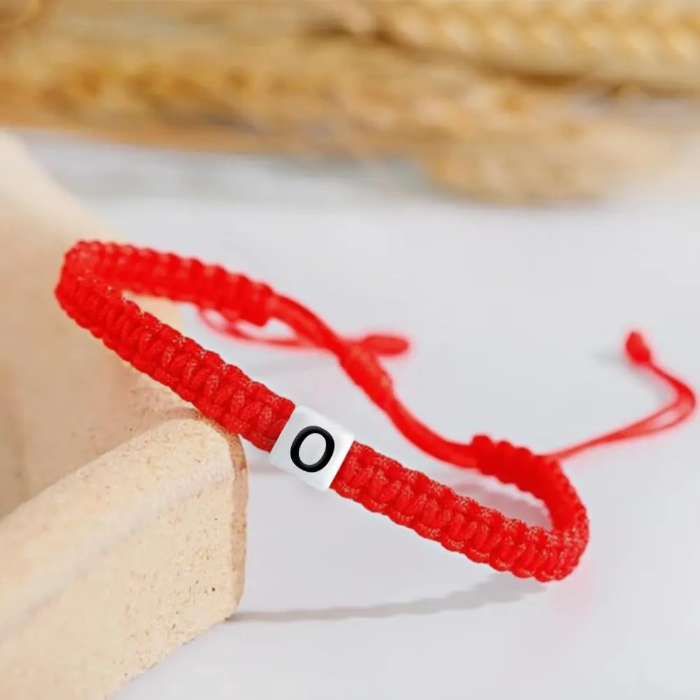 Initial Bracelets for Men and Women, Initial A-Z Heart Letter Charm Bracelets Handmade Adjustable Rope Bracelets for Teen Girls Boy Mom Best Friend Birthday Gift (Red, O)