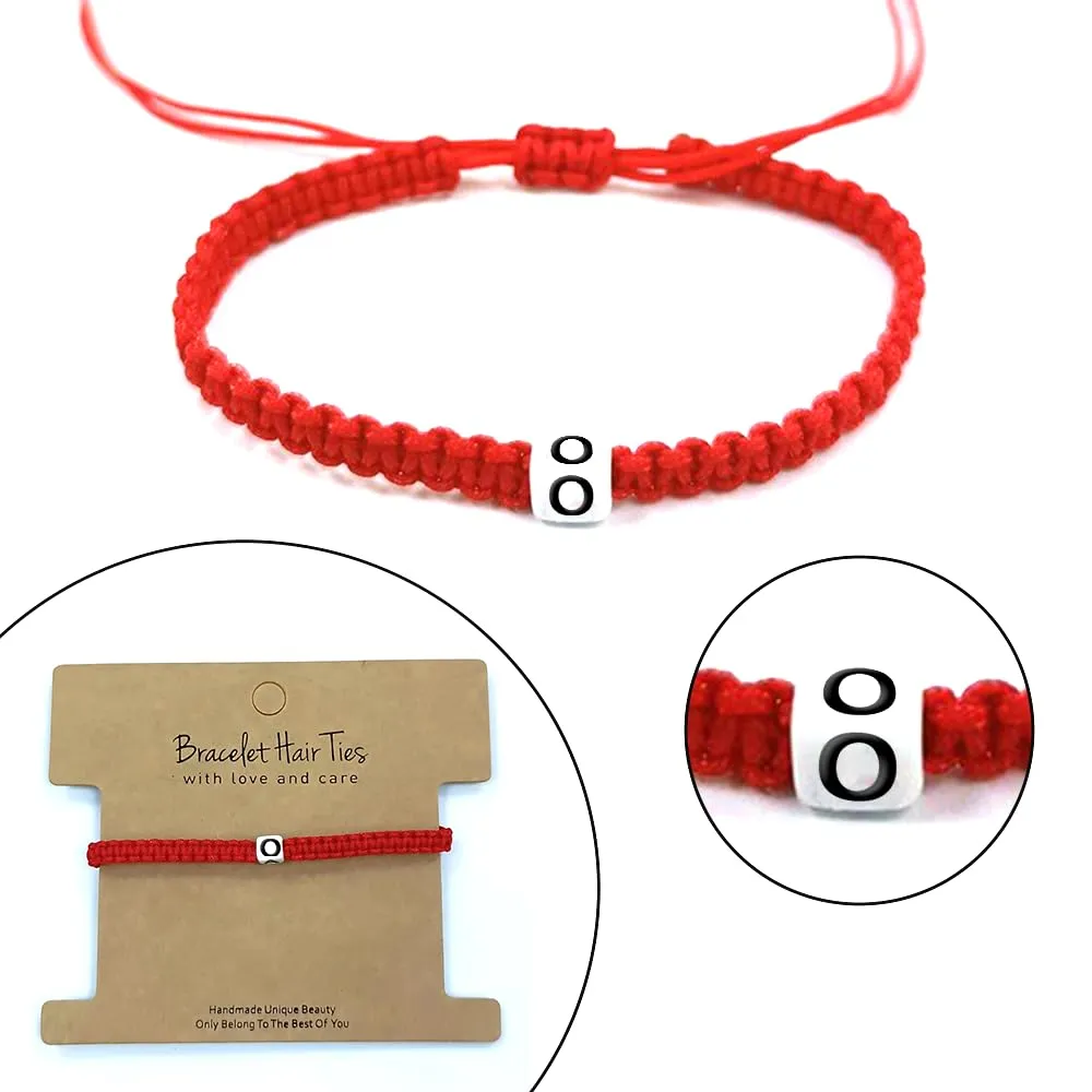 Initial Bracelets for Men and Women, Initial A-Z Heart Letter Charm Bracelets Handmade Adjustable Rope Bracelets for Teen Girls Boy Mom Best Friend Birthday Gift (Red, O)