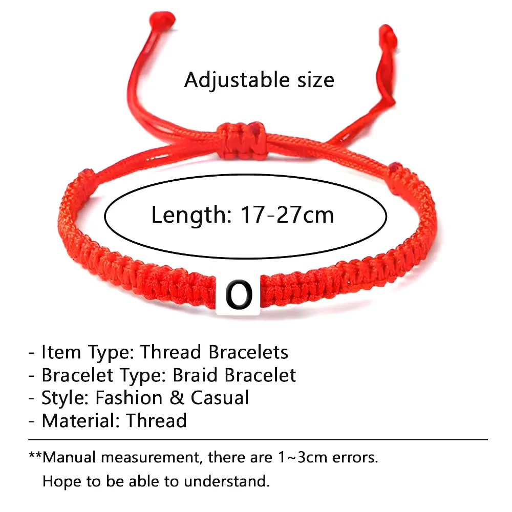 Initial Bracelets for Men and Women, Initial A-Z Heart Letter Charm Bracelets Handmade Adjustable Rope Bracelets for Teen Girls Boy Mom Best Friend Birthday Gift (Red, O)