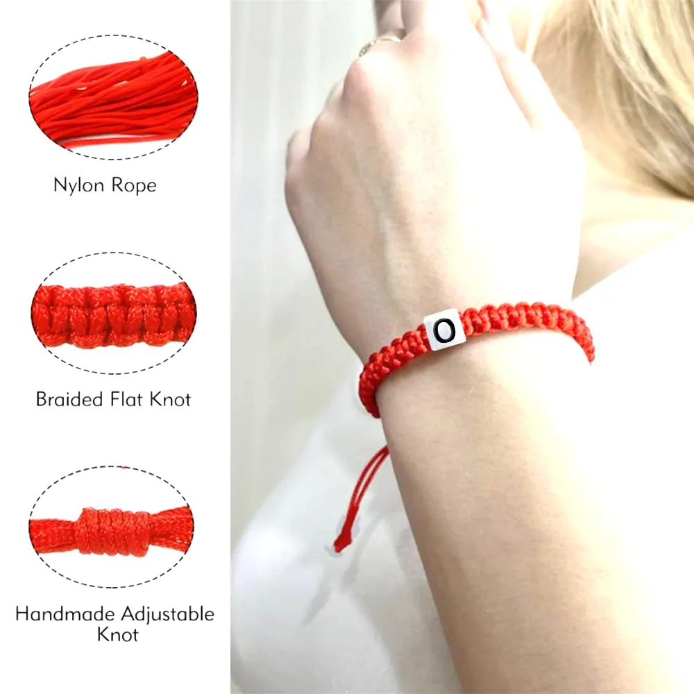 Initial Bracelets for Men and Women, Initial A-Z Heart Letter Charm Bracelets Handmade Adjustable Rope Bracelets for Teen Girls Boy Mom Best Friend Birthday Gift (Red, O)