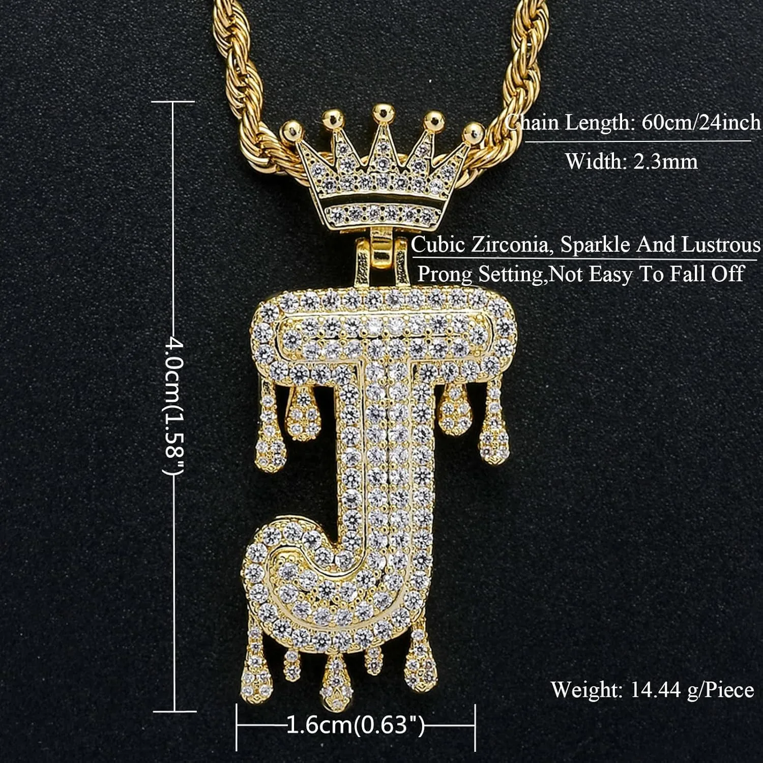 Initial Necklace for Men Women,Crown Letter Pendant with 24 Inch Chain,Cubic Zirconia Capital Monogram Pendant Necklace Jewelry Gift