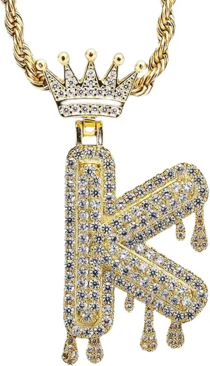 Initial Necklace for Men Women,Crown Letter Pendant with 24 Inch Chain,Cubic Zirconia Capital Monogram Pendant Necklace Jewelry Gift