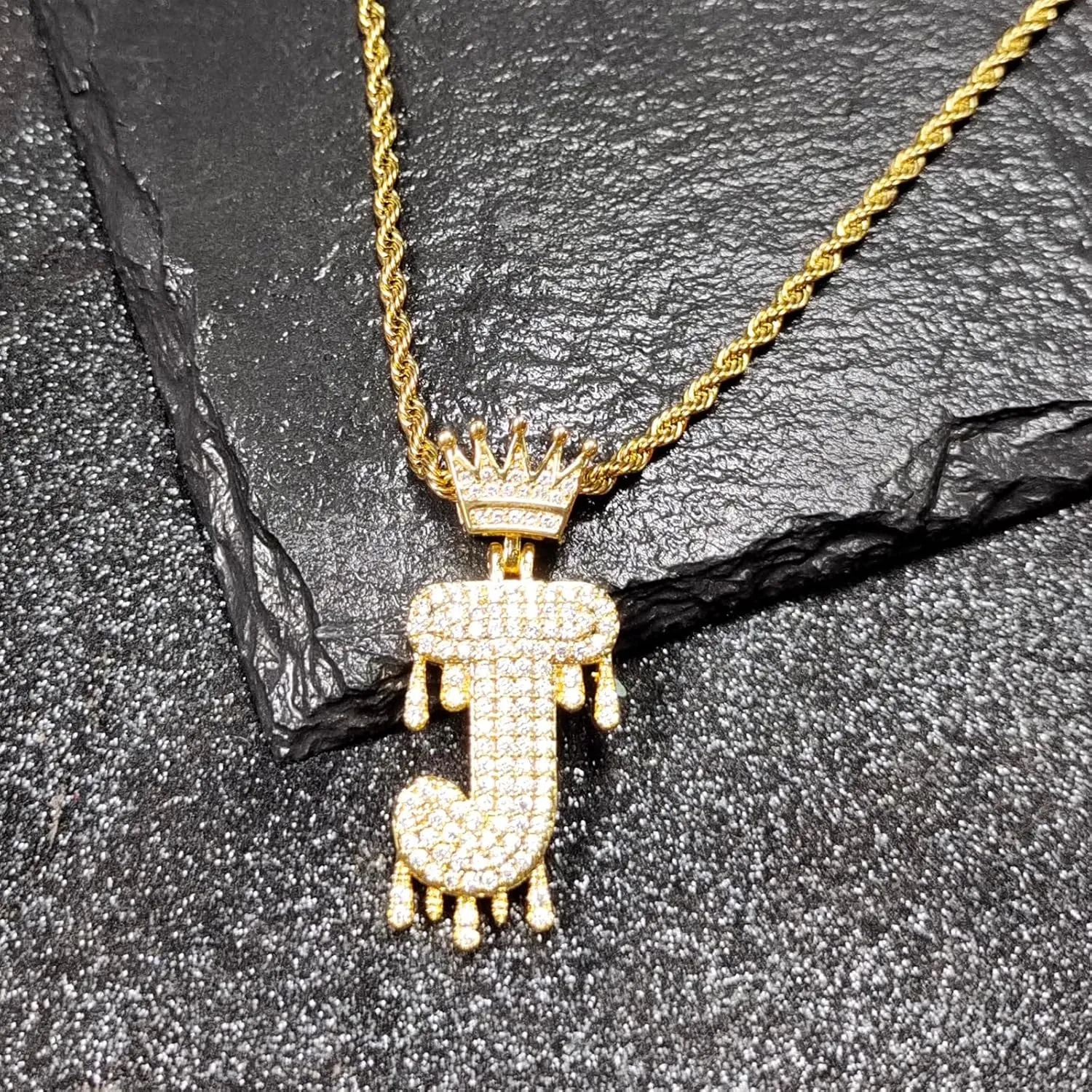 Initial Necklace for Men Women,Crown Letter Pendant with 24 Inch Chain,Cubic Zirconia Capital Monogram Pendant Necklace Jewelry Gift
