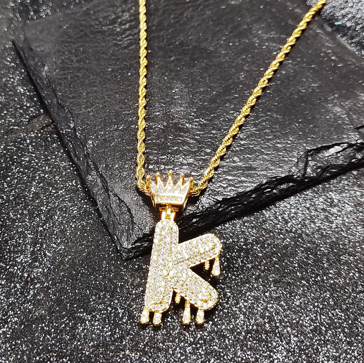 Initial Necklace for Men Women,Crown Letter Pendant with 24 Inch Chain,Cubic Zirconia Capital Monogram Pendant Necklace Jewelry Gift