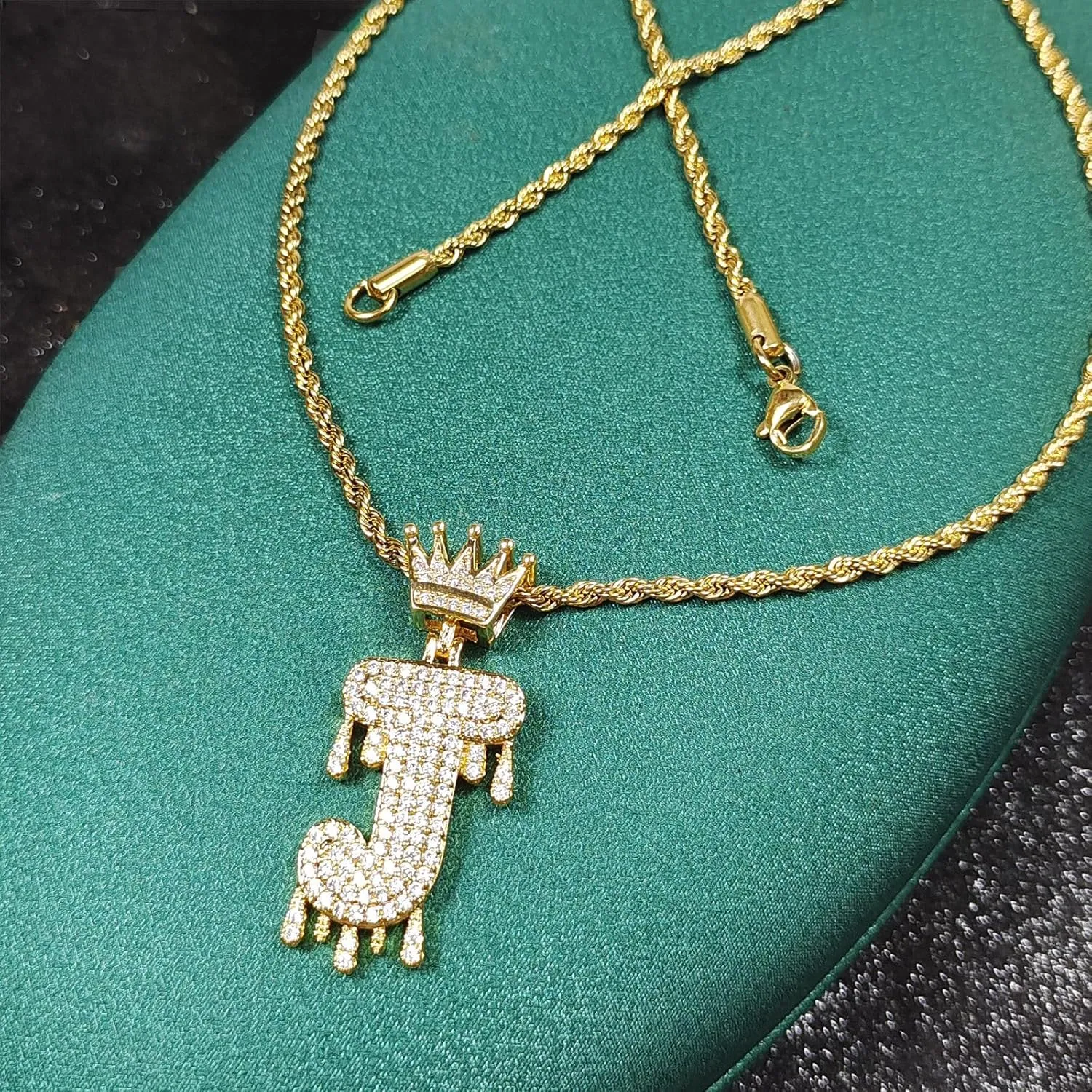 Initial Necklace for Men Women,Crown Letter Pendant with 24 Inch Chain,Cubic Zirconia Capital Monogram Pendant Necklace Jewelry Gift