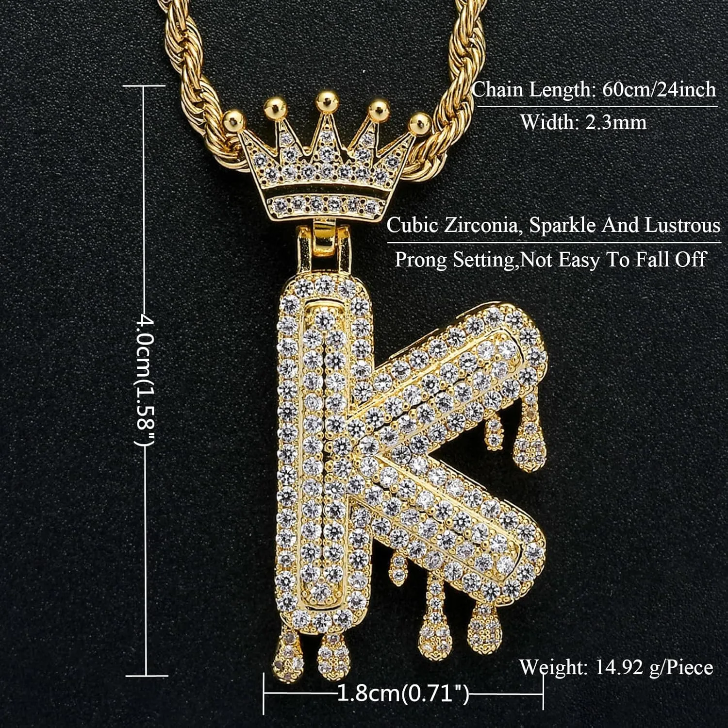 Initial Necklace for Men Women,Crown Letter Pendant with 24 Inch Chain,Cubic Zirconia Capital Monogram Pendant Necklace Jewelry Gift