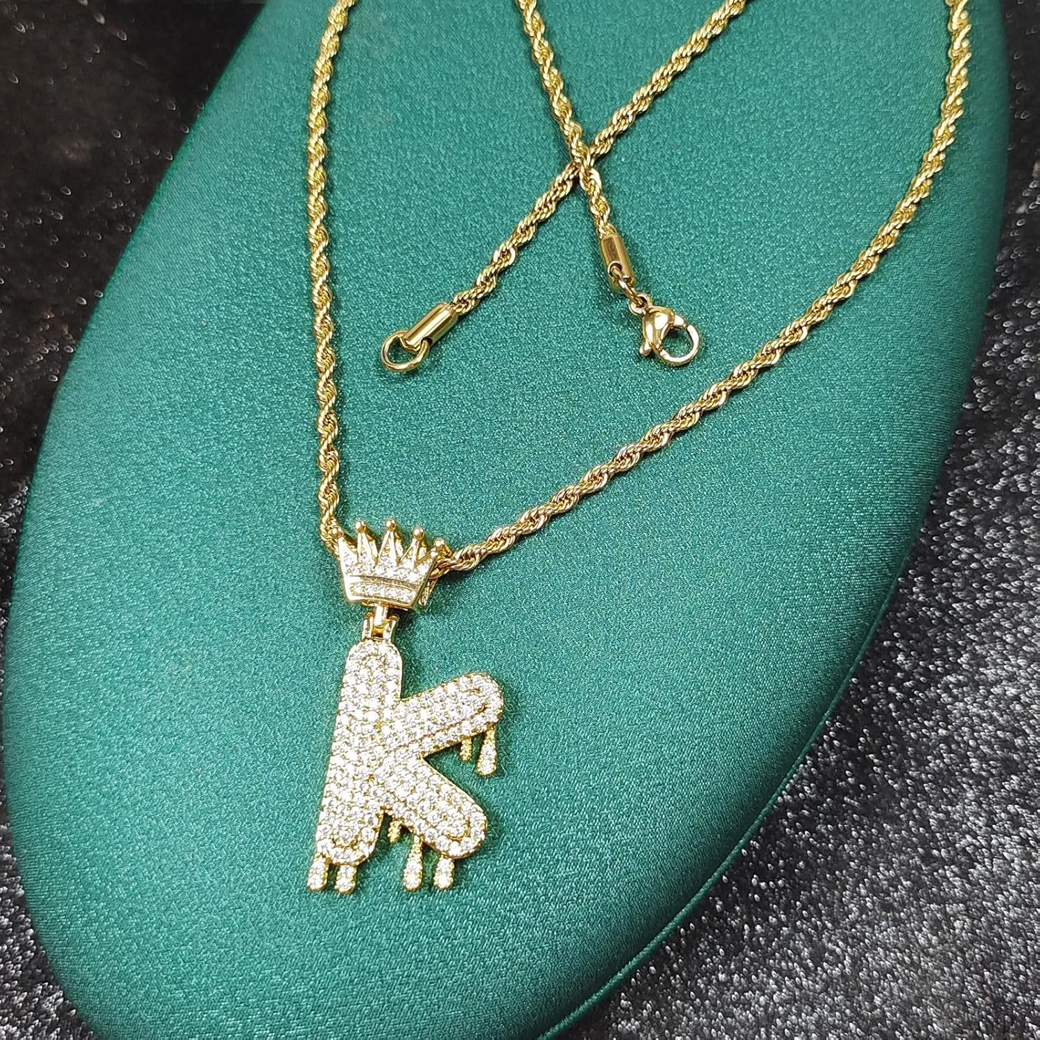 Initial Necklace for Men Women,Crown Letter Pendant with 24 Inch Chain,Cubic Zirconia Capital Monogram Pendant Necklace Jewelry Gift