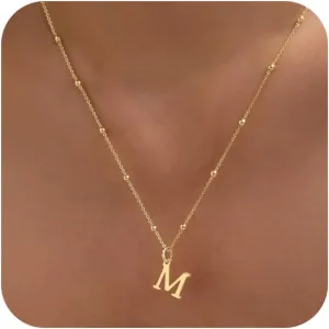 Initial Necklaces for Women Dainty Gold Letter Pendant Necklace 14k Gold Plated A-Z Name Necklaces Cute Charm Choker Necklace Fashion Accessories Non Tarnish Trendy Jewelry Gift