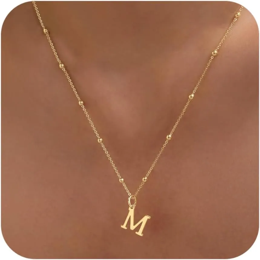 Initial Necklaces for Women Dainty Gold Letter Pendant Necklace 14k Gold Plated A-Z Name Necklaces Cute Charm Choker Necklace Fashion Accessories Non Tarnish Trendy Jewelry Gift