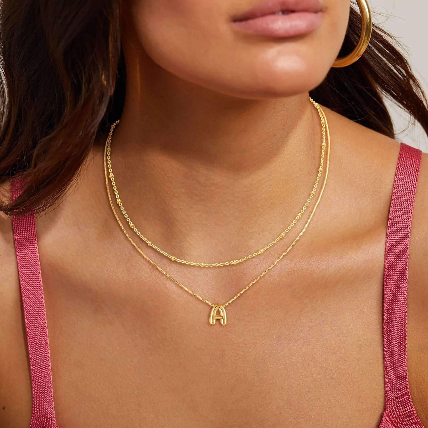 Initial Necklaces for Women, Layered 14K Gold Plated Bubble Letter A-Z Necklace Pendant Choker Necklaces for Women Trendy Monogram Name Necklace Personalized Jewelry for Women