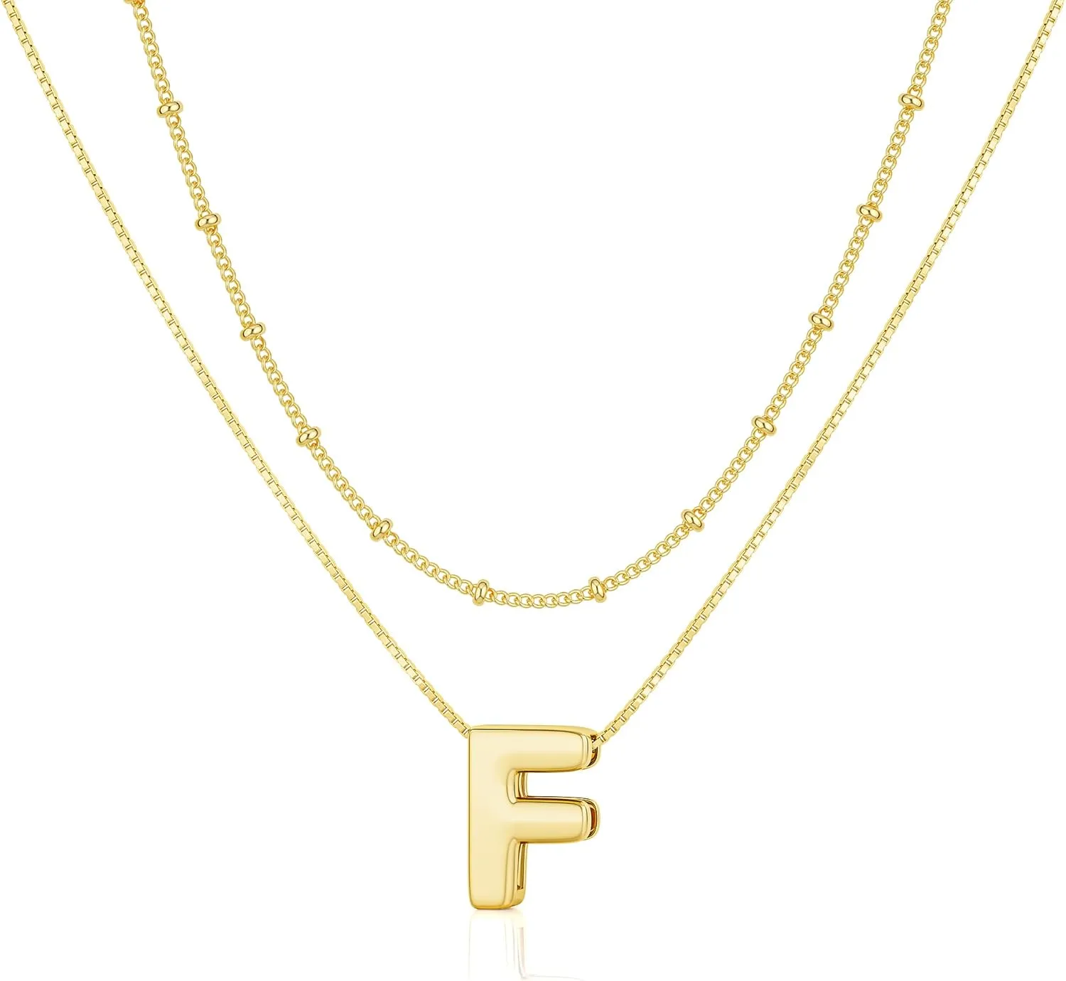Initial Necklaces for Women, Layered 14K Gold Plated Bubble Letter A-Z Necklace Pendant Choker Necklaces for Women Trendy Monogram Name Necklace Personalized Jewelry for Women