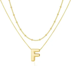 Initial Necklaces for Women, Layered 14K Gold Plated Bubble Letter A-Z Necklace Pendant Choker Necklaces for Women Trendy Monogram Name Necklace Personalized Jewelry for Women
