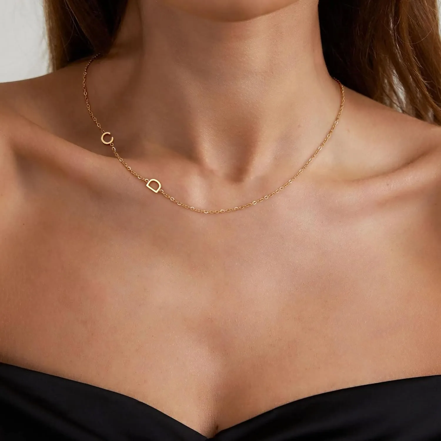 Initial Necklaces for WomenName Necklace Gold Sideways Dainty Initial Necklaces for Women 2 Initial Adjustable Gold Choker Necklace for GLfriend Friend Gifts for Adults Jewelry