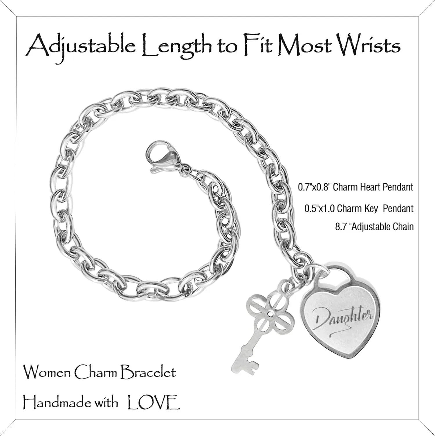 Inspirational Bracelets for Women Daughter Engraved Charm Heart Pendant Gifts for Mom Sister Grandma Gigi Friends Birthday Christmas Mother's Day Gifts