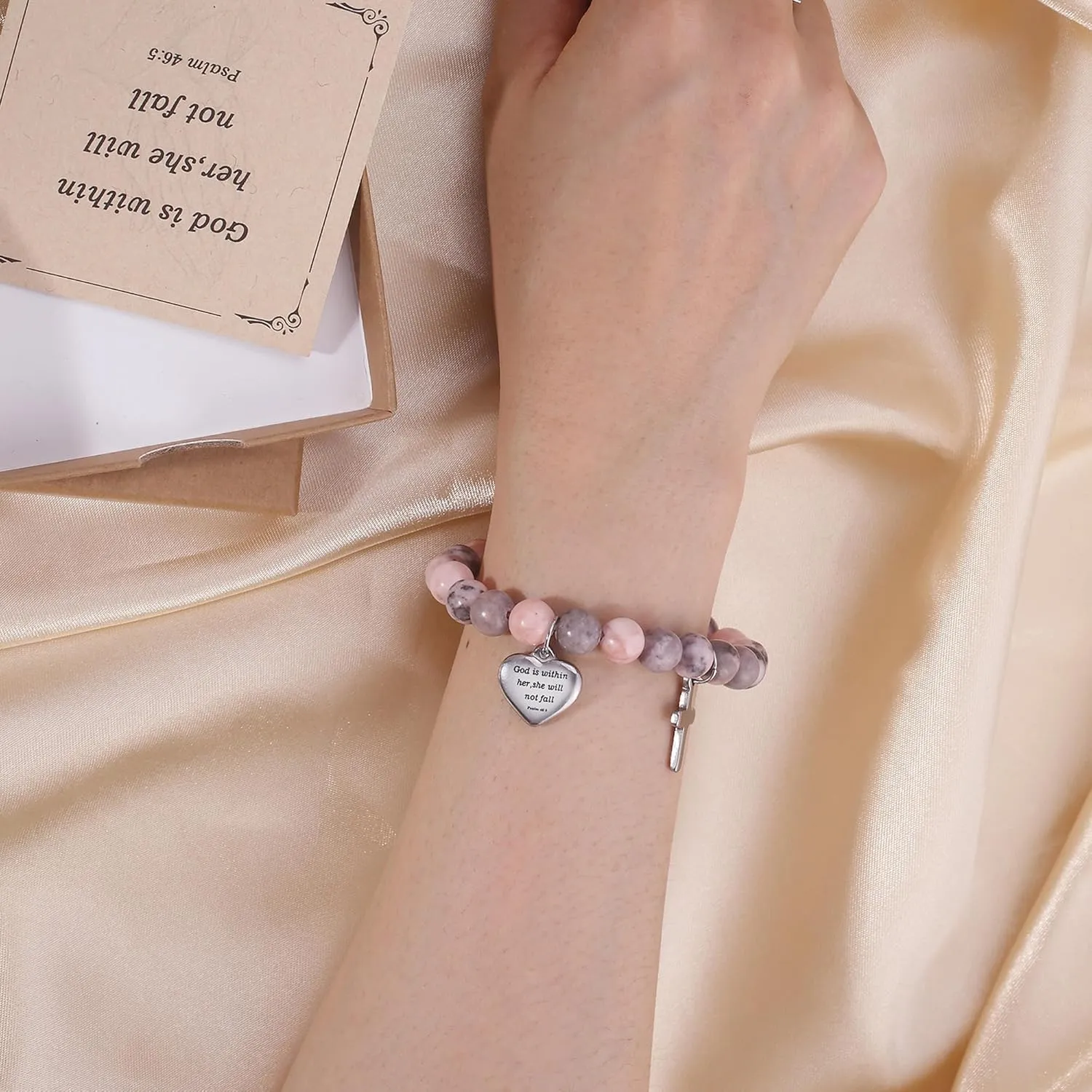 Inspirational Gifts Bracelets for Women Cross Bracelets with Natural Stone Christian Bible Verse Bracelet Prayer Faith Religious Jewelry