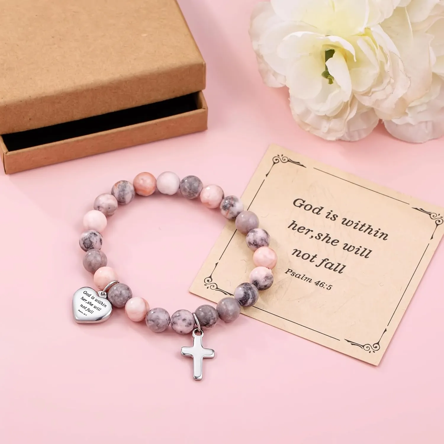 Inspirational Gifts Bracelets for Women Cross Bracelets with Natural Stone Christian Bible Verse Bracelet Prayer Faith Religious Jewelry