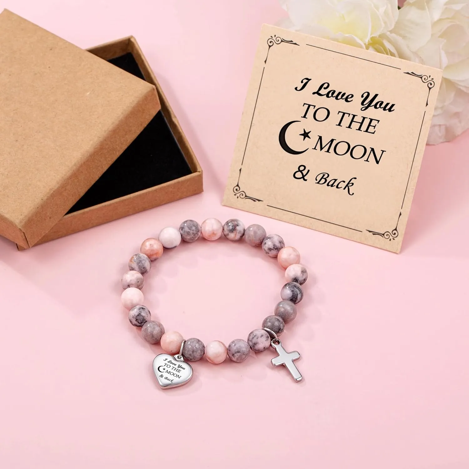 Inspirational Gifts Bracelets for Women Cross Bracelets with Natural Stone Christian Bible Verse Bracelet Prayer Faith Religious Jewelry