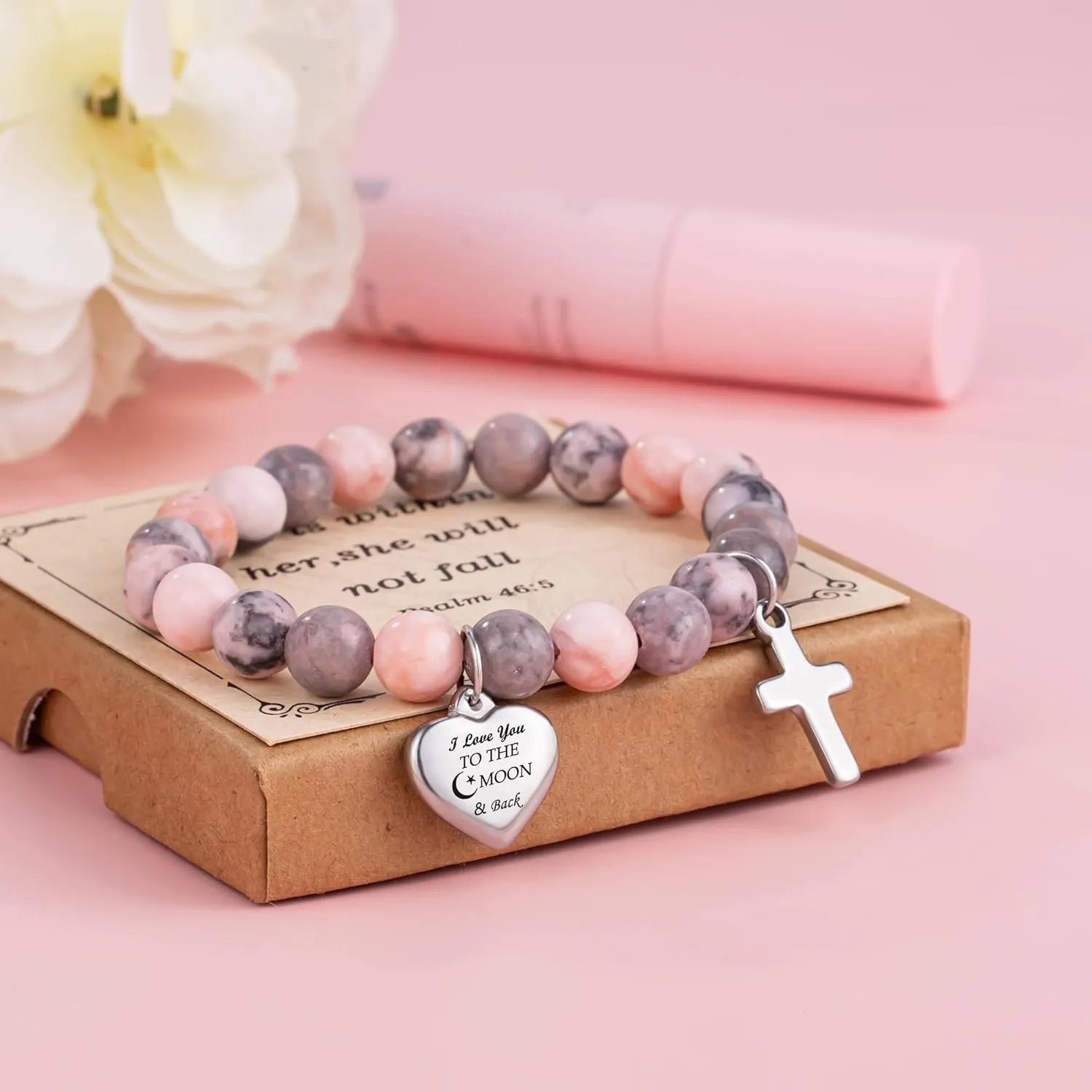 Inspirational Gifts Bracelets for Women Cross Bracelets with Natural Stone Christian Bible Verse Bracelet Prayer Faith Religious Jewelry
