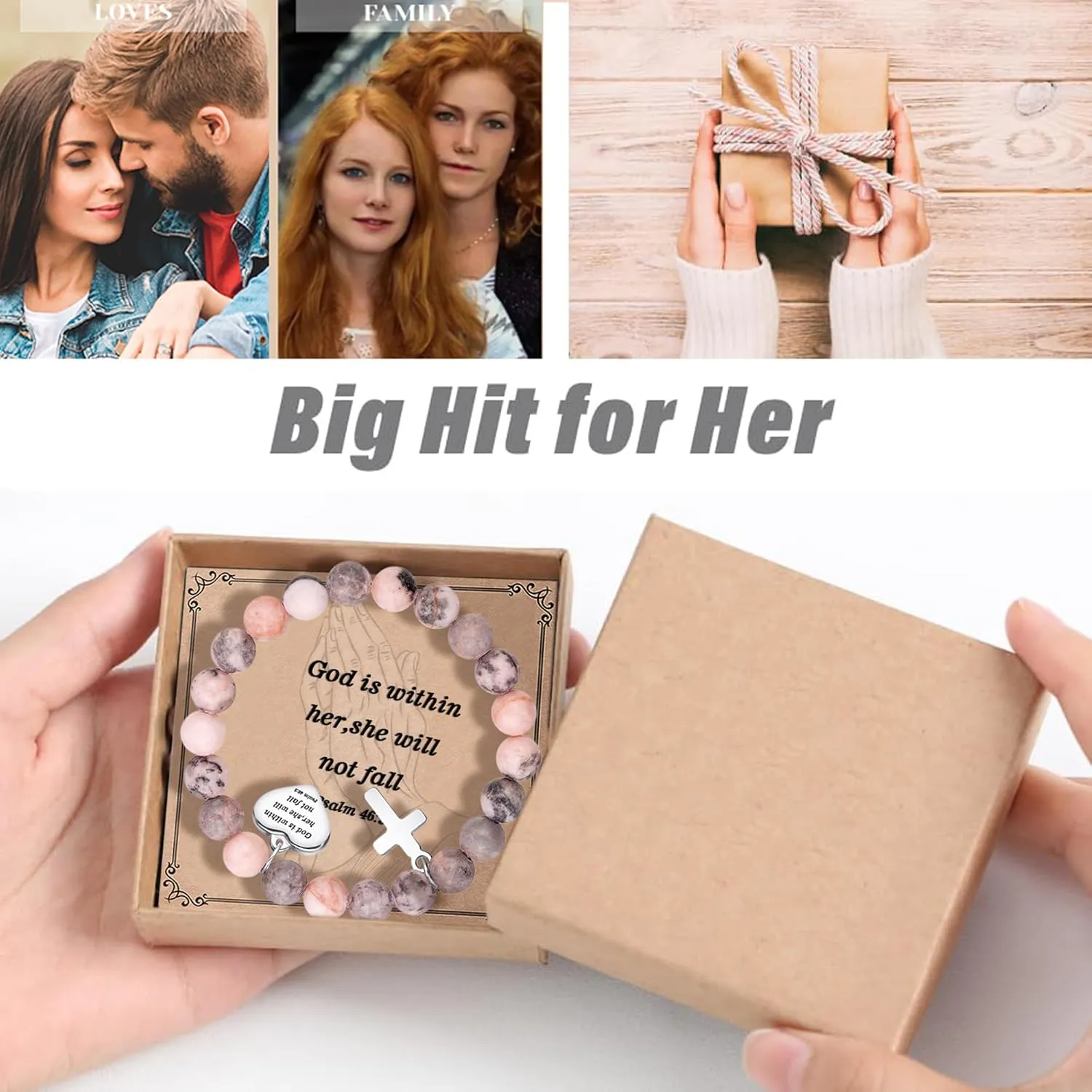 Inspirational Gifts Bracelets for Women Cross Bracelets with Natural Stone Christian Bible Verse Bracelet Prayer Faith Religious Jewelry