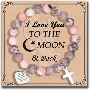 Inspirational Gifts Bracelets for Women Cross Bracelets with Natural Stone Christian Bible Verse Bracelet Prayer Faith Religious Jewelry