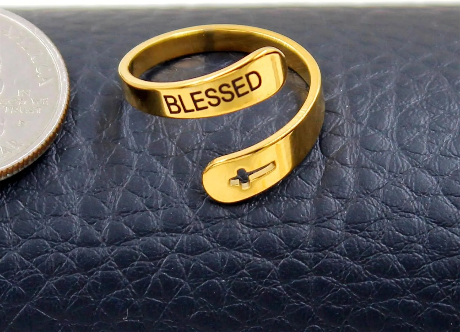 Inspirational Statement Rings for Women Laser Engraved with Blessed Stainless Steel Spiral Wrap Twist Ring Encouragement Personalized Christian Cross Opening Ring