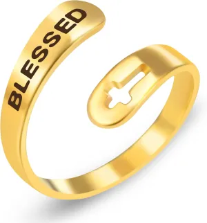 Inspirational Statement Rings for Women Laser Engraved with Blessed Stainless Steel Spiral Wrap Twist Ring Encouragement Personalized Christian Cross Opening Ring