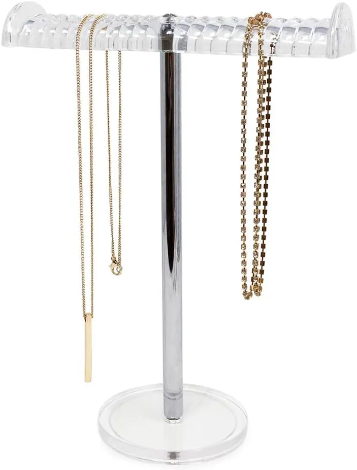 Isaac Jacobs Clear Acrylic Necklace & Bracelet Holder (8 inch T-Bar) Hanging Chain and Bangles Organizer Sleek & Sturdy Stand for Jewelry  Storage Solution- Bedroom- Bathroom  Countertop