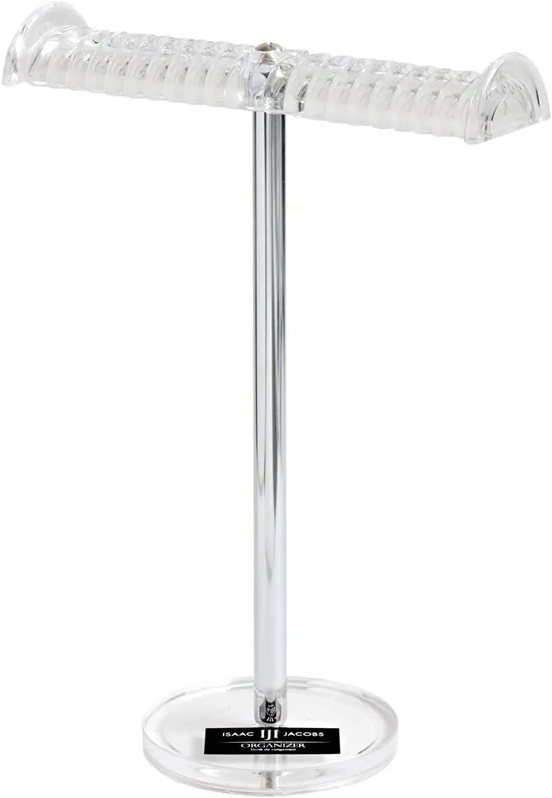 Isaac Jacobs Clear Acrylic Necklace & Bracelet Holder (8 inch T-Bar) Hanging Chain and Bangles Organizer Sleek & Sturdy Stand for Jewelry  Storage Solution- Bedroom- Bathroom  Countertop