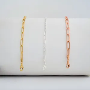 Italian Sterling Silver Paperclip Link Bracelet - Men & Women - 3.5mm, 5mm, 6mm - Available in Sterling Silver, Yellow Gold, Rose Gold - 9 inch, 7.5 inch