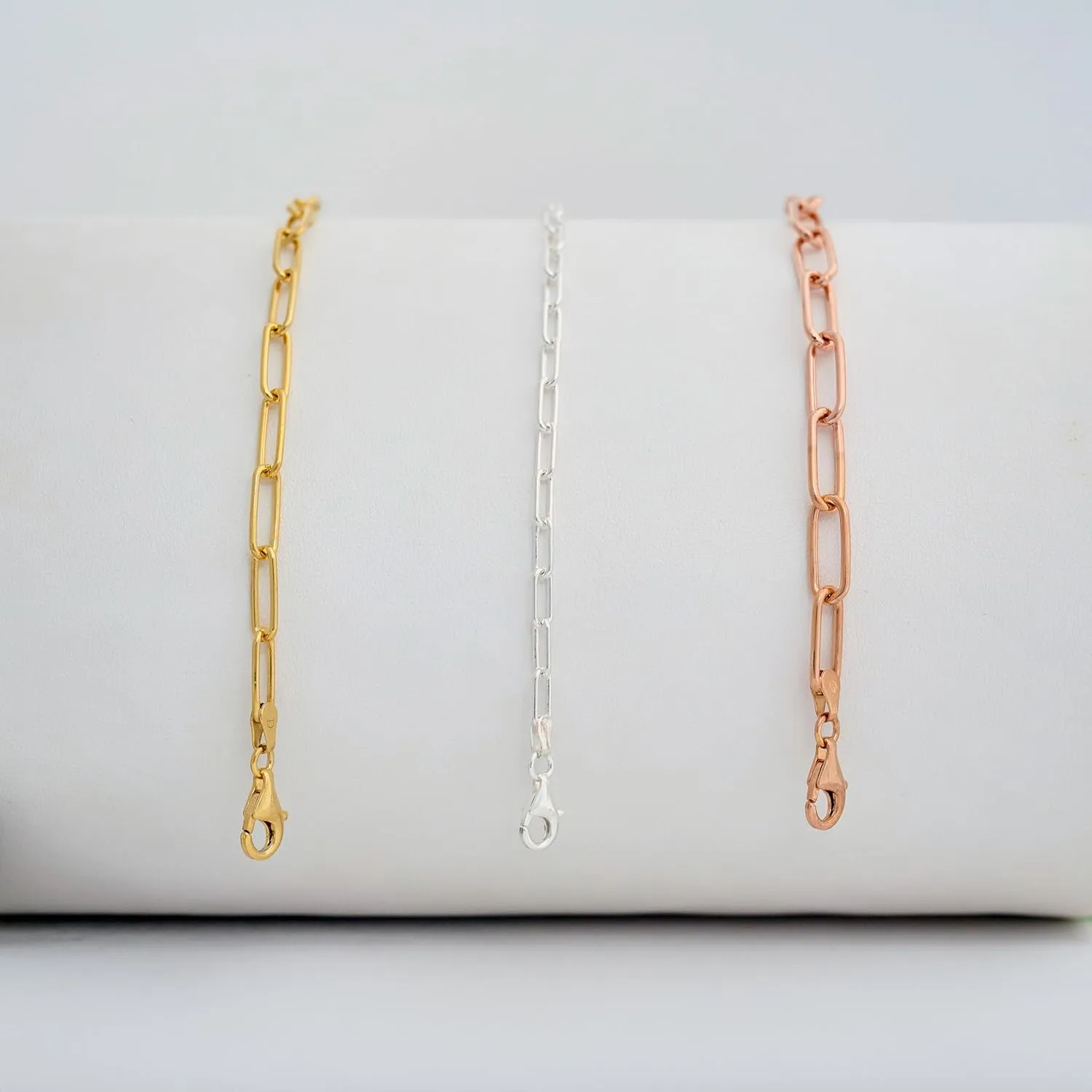 Italian Sterling Silver Paperclip Link Bracelet - Men & Women - 3.5mm, 5mm, 6mm - Available in Sterling Silver, Yellow Gold, Rose Gold - 9 inch, 7.5 inch