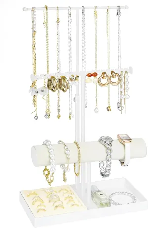 Jenseits Jewelry Organizer Jewelry Stand Jewelry Holder Organizer, 3 Tier Necklace Organizer with Ring Tray, Cute Aesthetic Jewelry Storage Display for Bracelet Earrings Gift for Women - White