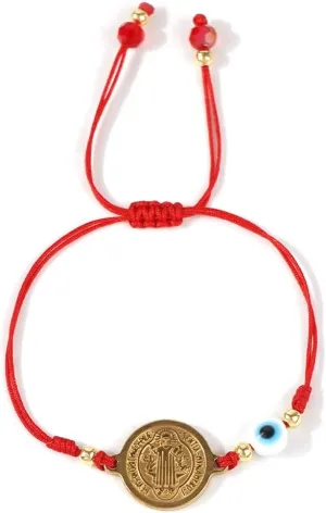 Jesus Coin Devil's Eye Red Drawstring Adjustable Bracelets for Women,Dainty Friendship Faith Bracelet Handmade Religious Jewelry Gifts