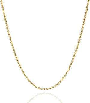 Jewelry Atelier Gold Chain Necklace Collection - 14K Solid Yellow Gold Filled Rope Chain Necklaces for Women and Men with Different Sizes (2.1mm, 2.7mm, or 3.8mm)